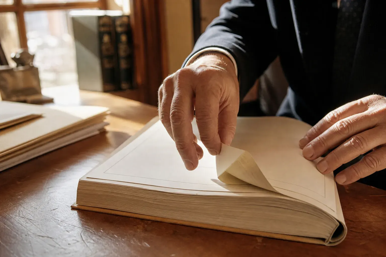 Document officiel tenu en main, lumière chaude